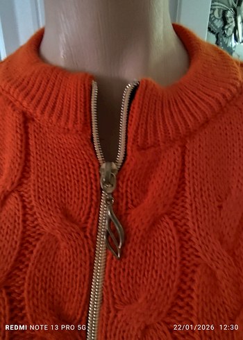 Kadın Turuncu Yarım Fermuarlı Uzun Örgü triko elbise - Görsel 2