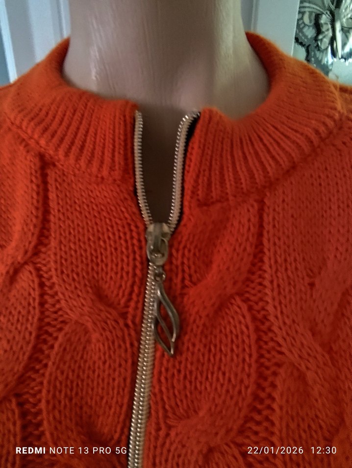 Kadın Turuncu Yarım Fermuarlı Uzun Örgü triko elbise - Görsel 2