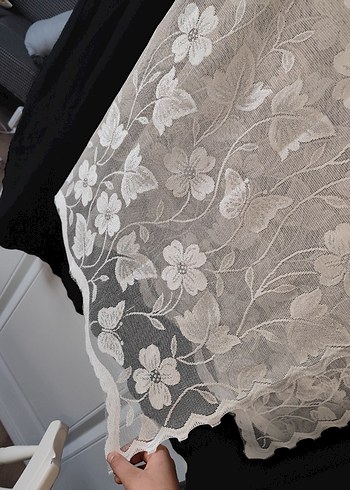 Nakışlı Beyaz Gri Tül Perde - Görsel 2