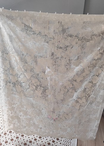 Nakışlı Beyaz Gri Tül Perde - Görsel 3