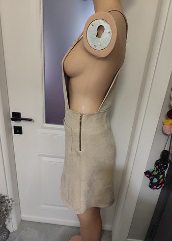 Kadın Bej Süet Midi Askılı Elbise - Görsel 3