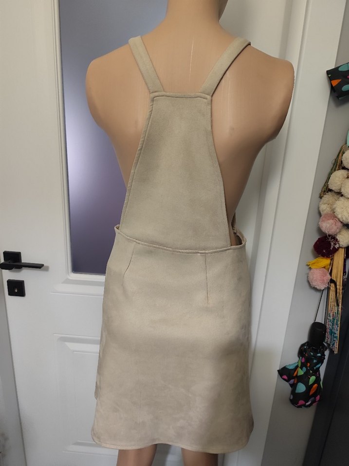 Kadın Bej Süet Midi Askılı Elbise - Görsel 2