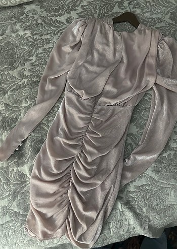 Drapeli V Yaka Uzun Kollu Mini Elbise - Görsel 5