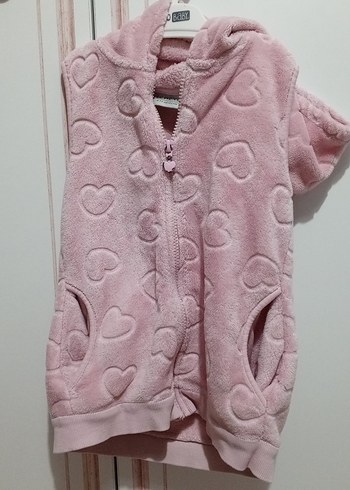 Kızlar için Kapüşonlu Pembe Peluş Yelek - Görsel 3