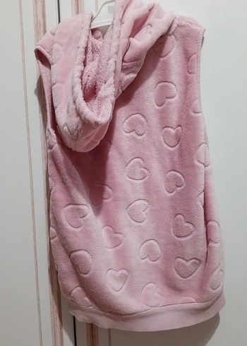 Kızlar için Kapüşonlu Pembe Peluş Yelek - Görsel 4