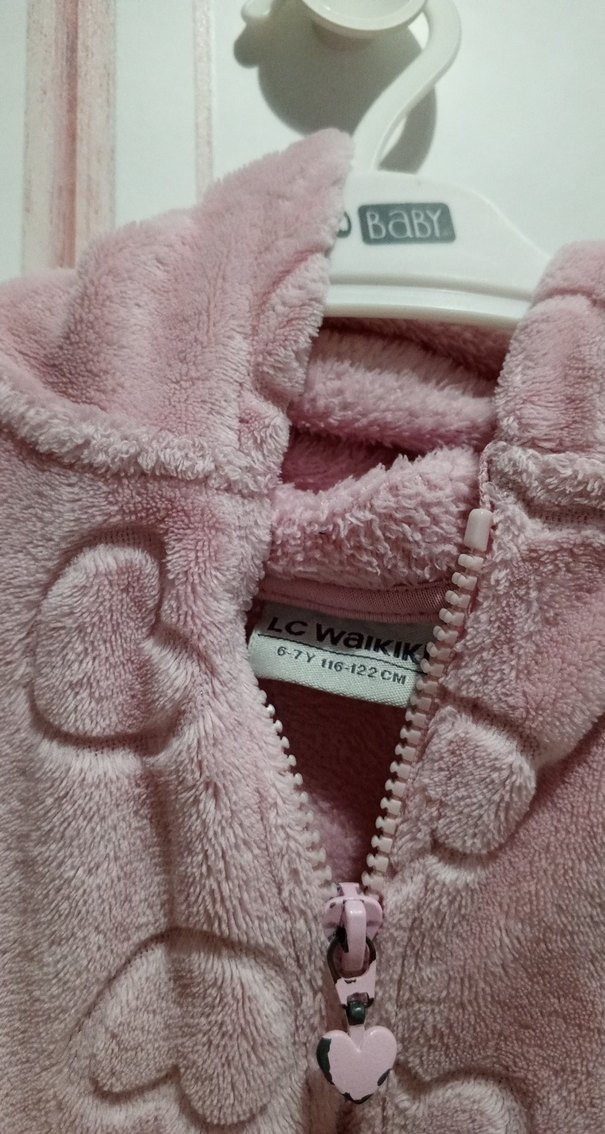 Kızlar için Kapüşonlu Pembe Peluş Yelek - Görsel 2