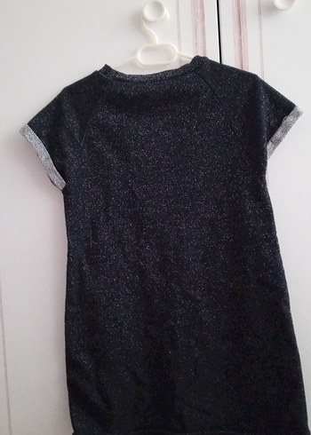 Kız Çocuk Gri Payetli Nakışlı Kot Elbise - Görsel 3