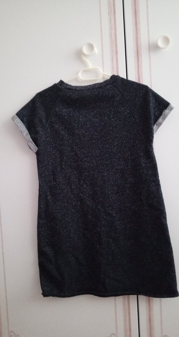 Kız Çocuk Gri Payetli Nakışlı Kot Elbise - Görsel 3