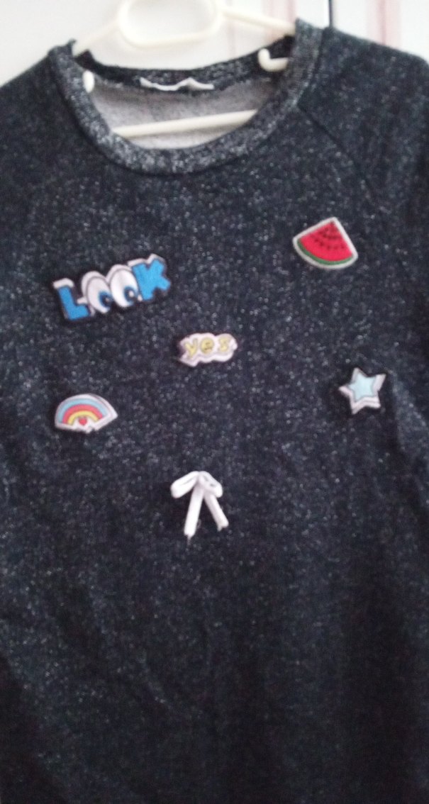 Kız Çocuk Gri Payetli Nakışlı Kot Elbise - Görsel 4