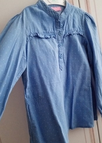 Kız Çocuk Mavi Denim Uzun Kollu Gömlek - Görsel 4