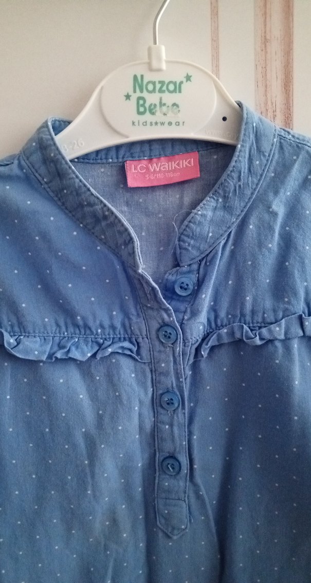 Kız Çocuk Mavi Denim Uzun Kollu Gömlek - Görsel 2