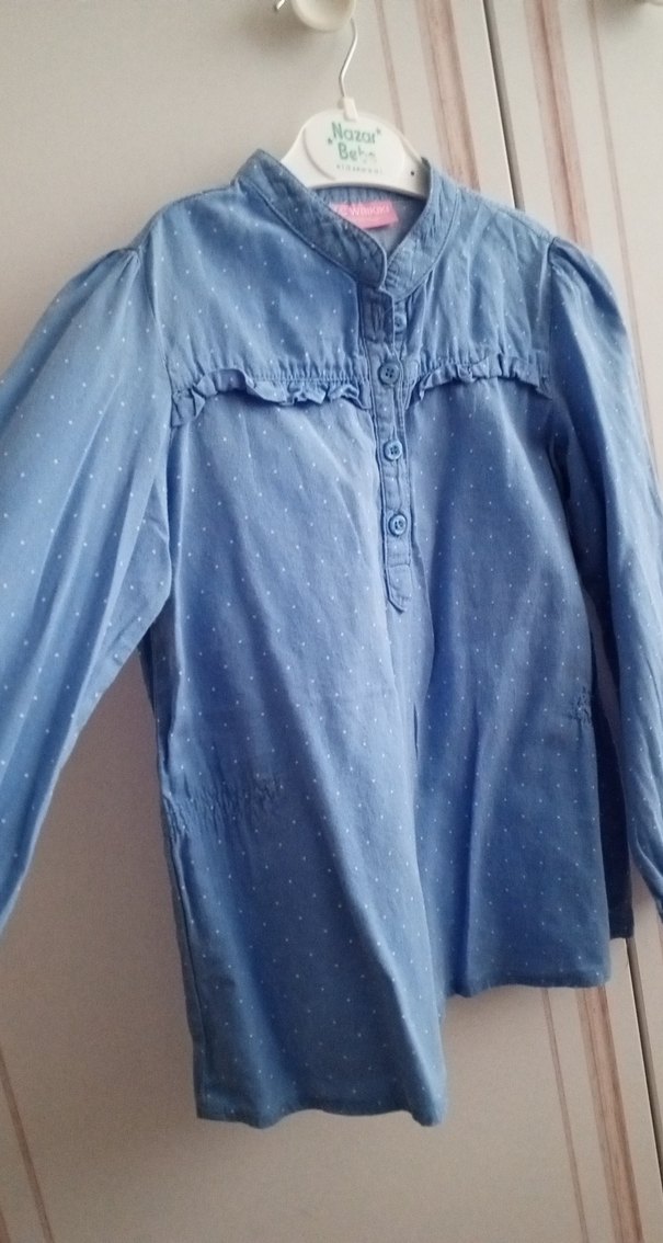 Kız Çocuk Mavi Denim Uzun Kollu Gömlek - Görsel 4