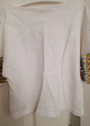 Kız Çocuk Payetli Baskılı Beyaz Tişört - Görsel 5