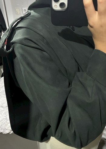 Düğmeli Siyah Deri Kadın Trençkot - Görsel 4