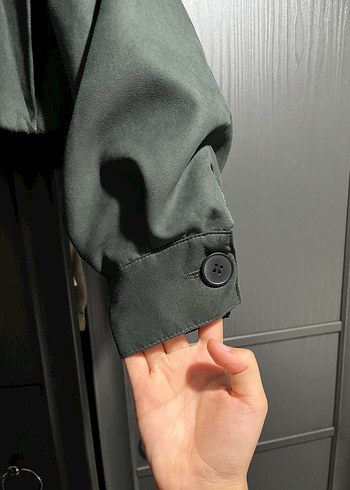 Düğmeli Siyah Deri Kadın Trençkot - Görsel 5