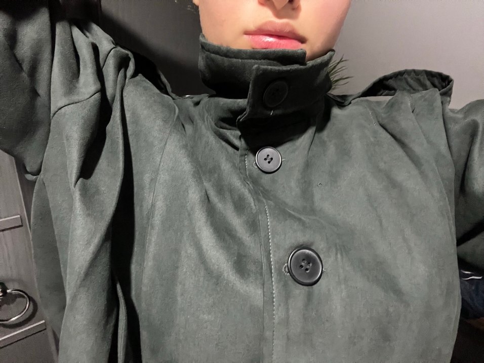 Düğmeli Siyah Deri Kadın Trençkot - Görsel 3