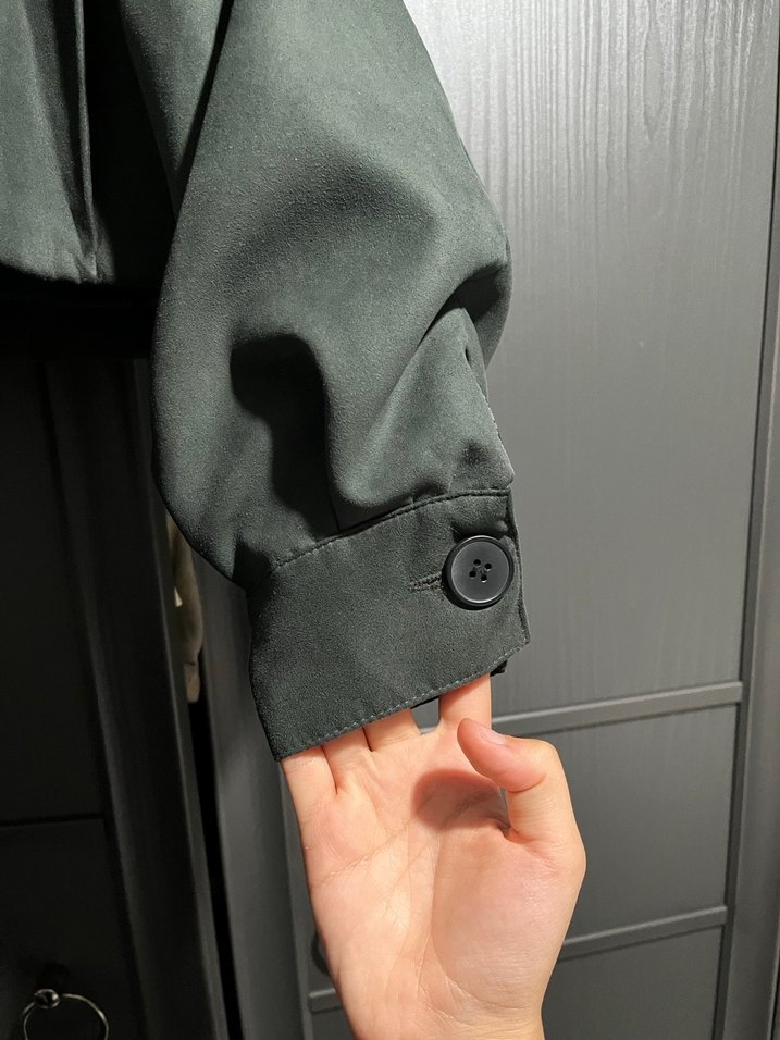 Düğmeli Siyah Deri Kadın Trençkot - Görsel 5