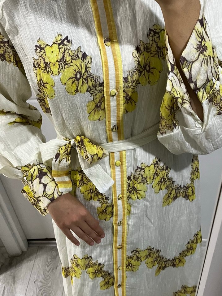 Sarı Çiçekli Bohem Uzun Elbise - Görsel 2