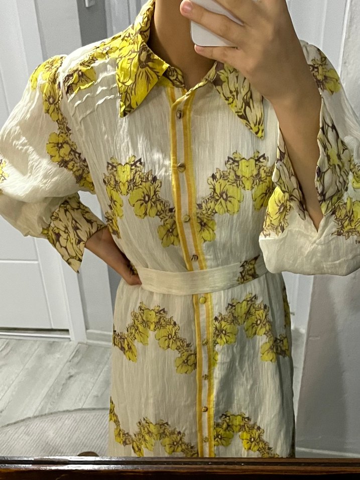 Sarı Çiçekli Bohem Uzun Elbise - Görsel 3