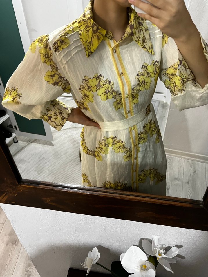 Sarı Çiçekli Bohem Uzun Elbise - Görsel 4