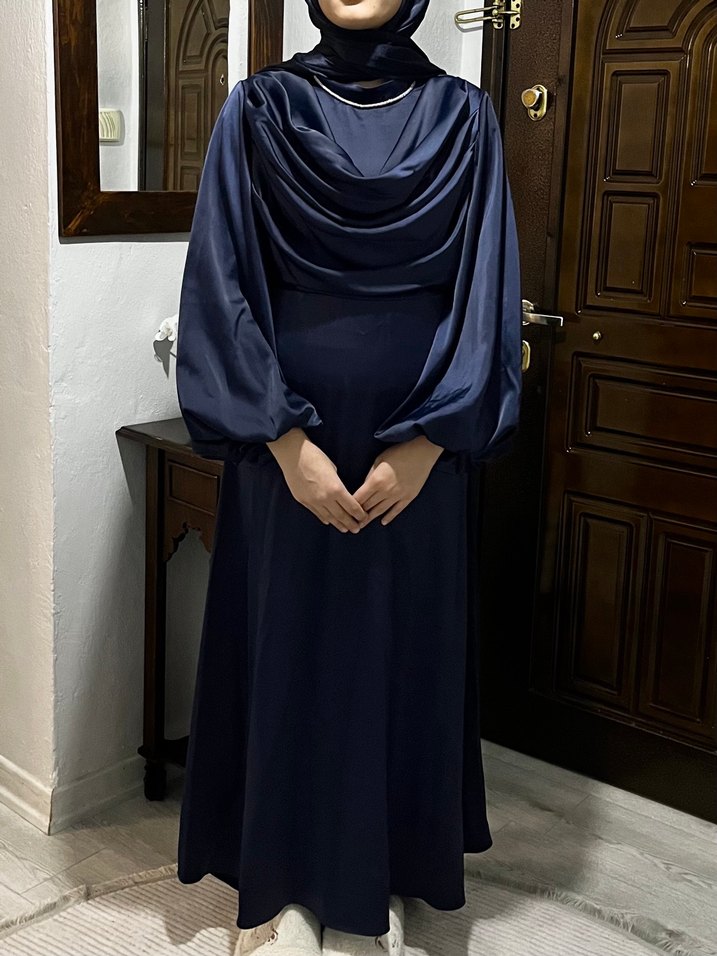 Uzun Lacivert Gotik Kadın Elbisesi - Görsel 3