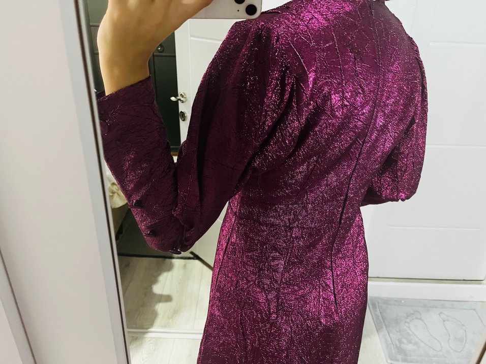 Parlak Mor Drapeli Uzun Elbise - Görsel 2