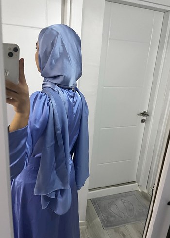 Mavi Uzun Kollu İşlemeli Abiye Elbise - Görsel 2