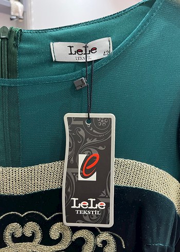 Dantel Detaylı Yeşil Nakışlı Uzun Kadın Elbise - Görsel 6