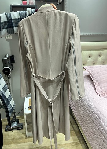 Bej Fermuarlı Uzun Kadın Kaban - Görsel 2