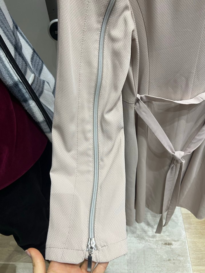 Bej Fermuarlı Uzun Kadın Kaban - Görsel 3