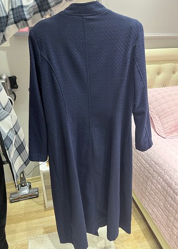 Düğmeli Lacivert Uzun Kadın Kaban - Görsel 2