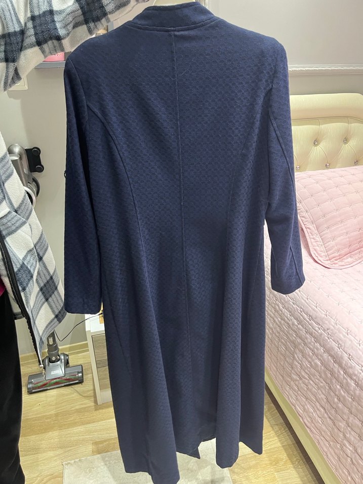 Düğmeli Lacivert Uzun Kadın Kaban - Görsel 2