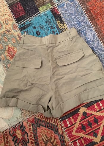 Zara Bohem Tarzı Bej Yüksek Bel Keten Şort - Görsel 3