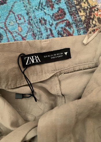 Zara Bohem Tarzı Bej Yüksek Bel Keten Şort - Görsel 2