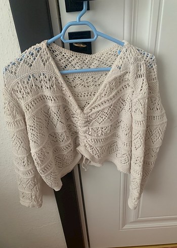 Bohem Nakışlı Örgü Uzun Kollu Straplez crop triko Kazak - Görsel 3