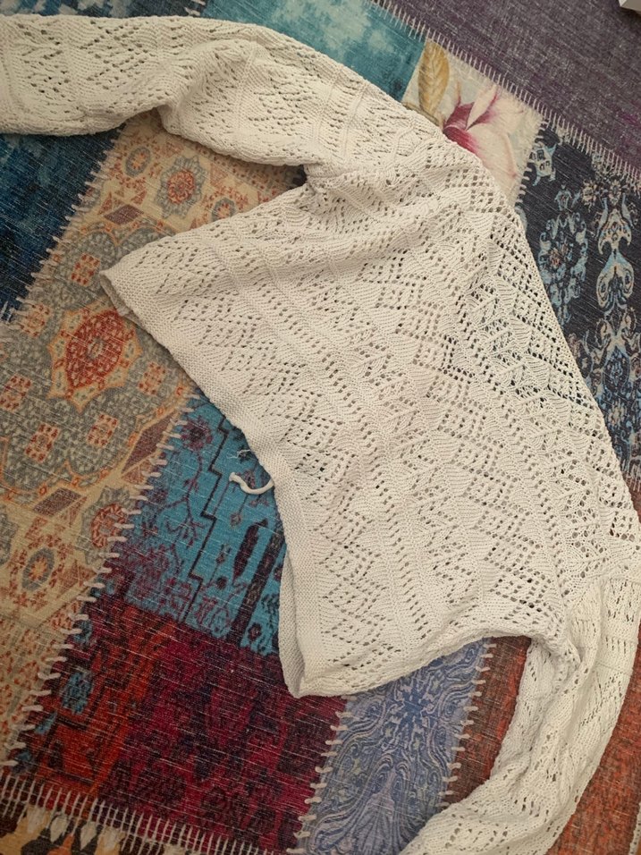 Bohem Nakışlı Örgü Uzun Kollu Straplez crop triko Kazak - Görsel 2