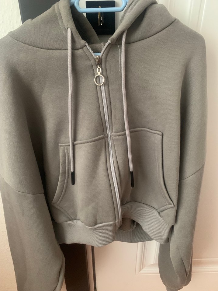 Gri Kapüşonlu içi şardonlu Fermuarlı Kadın Sweatshirt - Görsel 2