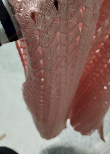 Pembe Uzun Örgü Triko Yelek - Görsel 5