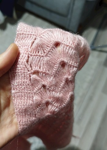 Pembe Uzun Örgü Triko Yelek - Görsel 4