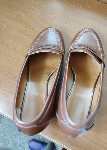 Kahverengi Deri Kadın Klasik Dolgu Topuklu Ayakkabı - Görsel 6