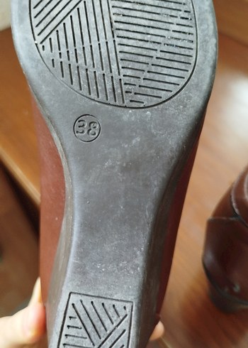 Kahverengi Deri Kadın Klasik Dolgu Topuklu Ayakkabı - Görsel 7