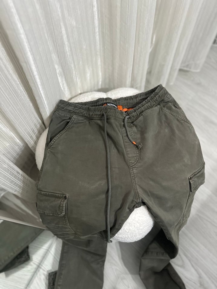 Gri Bol Kesim Keten Erkek Pantolon - Görsel 2