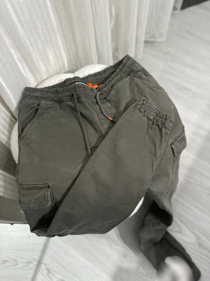 Gri Bol Kesim Keten Erkek Pantolon - Görsel 3