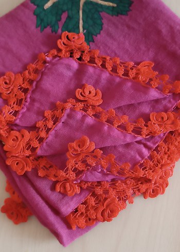 Dantel Detaylı Pembe Bohem Kadın Fuları - Görsel 2