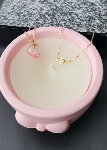 Mini Zincirli Pembe Kalp Kolye - Görsel 3