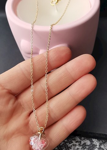 Mini Zincirli Pembe Kalp Kolye - Görsel 2