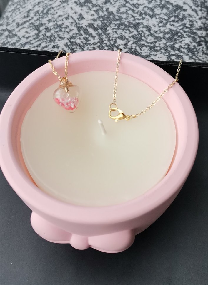 Mini Zincirli Pembe Kalp Kolye - Görsel 3