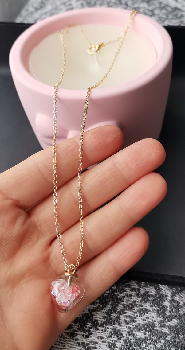 Mini Zincirli Pembe Kalp Kolye - Görsel 2