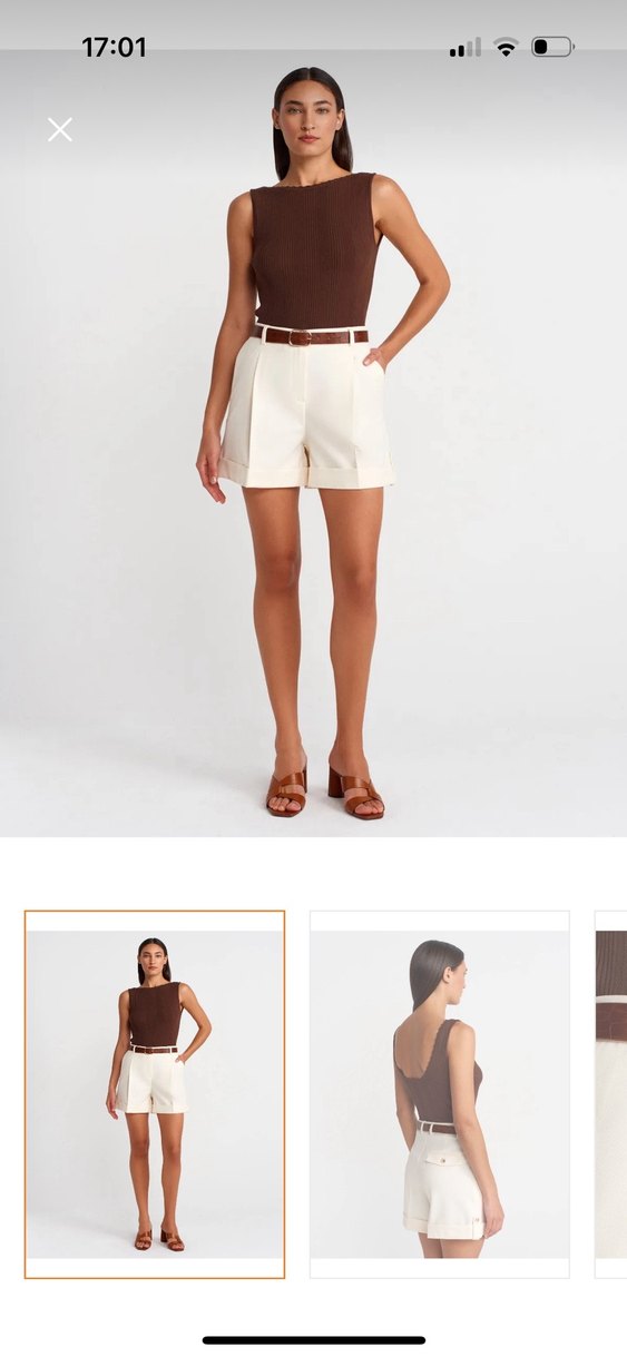 dilvin Kemerli Mini beyaz Şort - Görsel 3