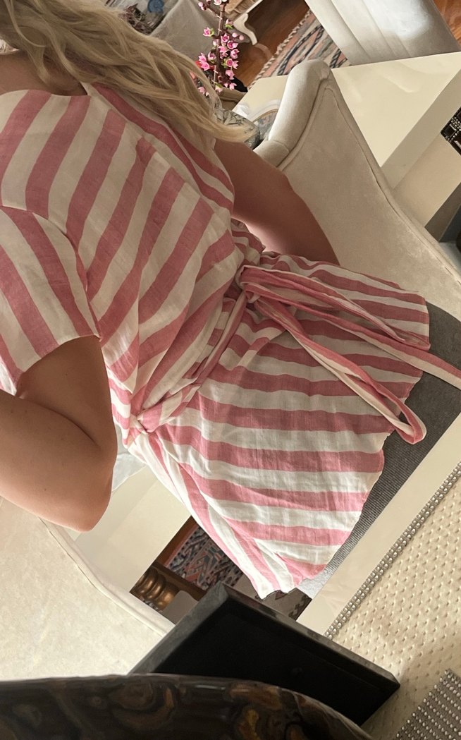 Pembe Çizgili  Bluz V Yakalı - Görsel 2